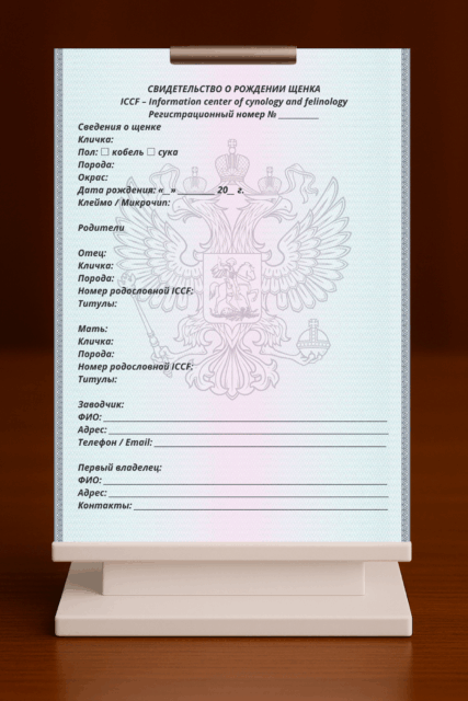 Свидетельство о рождении щенка