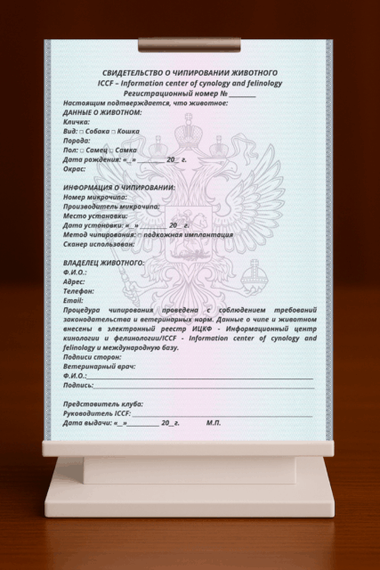 СВИДЕТЕЛЬСТВО О ЧИПИРОВАНИИ