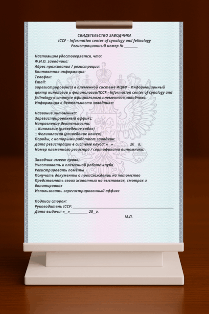 СВИДЕТЕЛЬСТВО ЗАВОДЧИКА